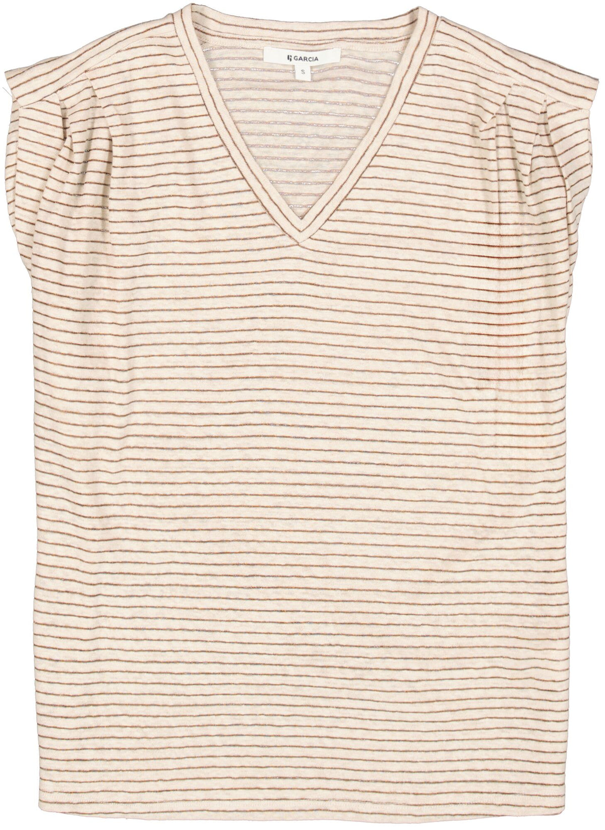 Garcia V-Neck Striped T-Shirt - Beige