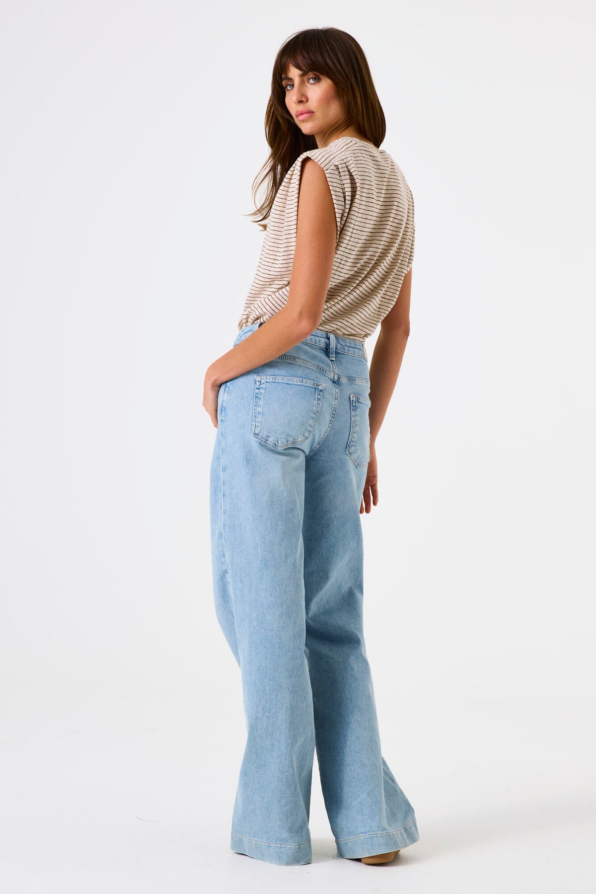 Garcia V-Neck Striped T-Shirt - Beige