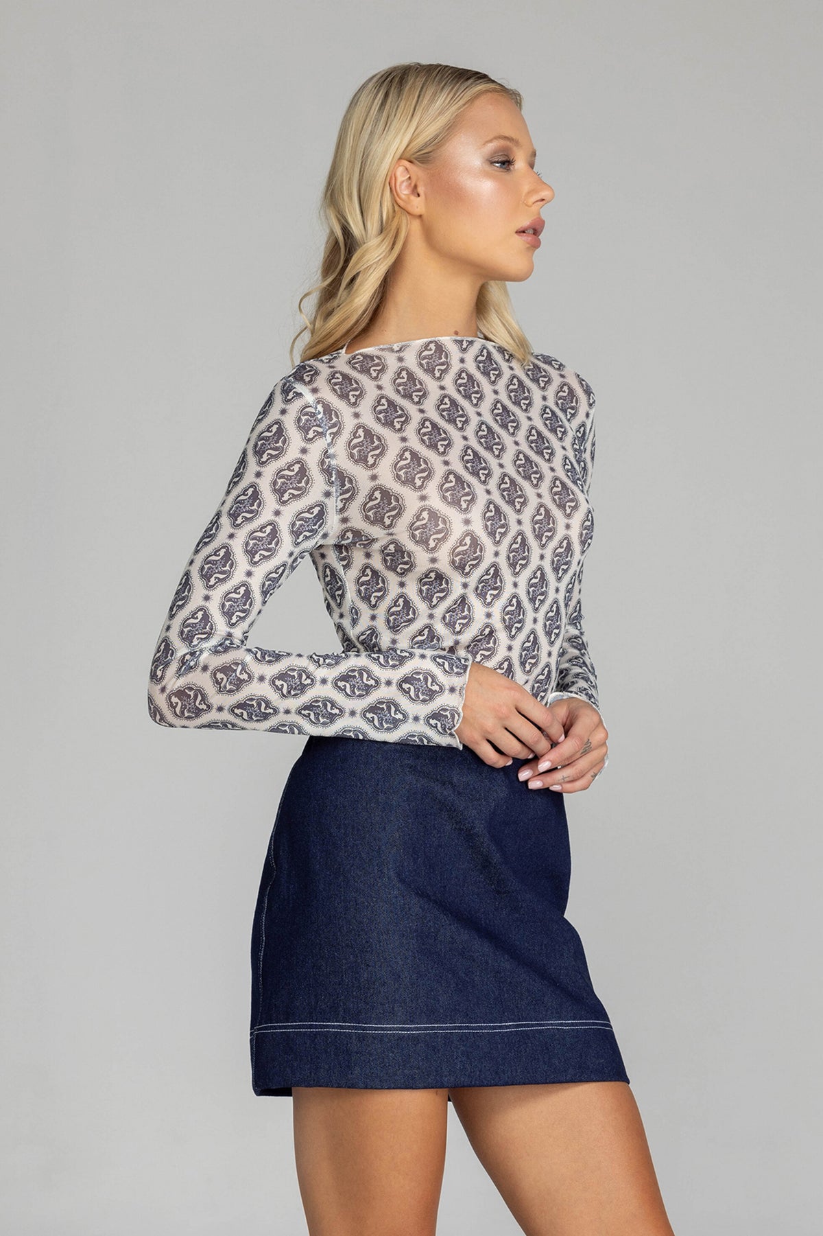 Blak Gigi Top - Grey/Ivory Print