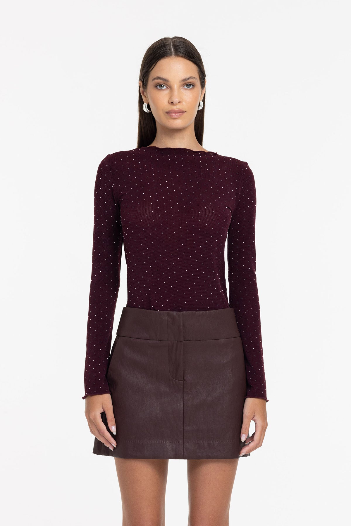 Blak Gigi Top - Burgandy with Silver Diamantes