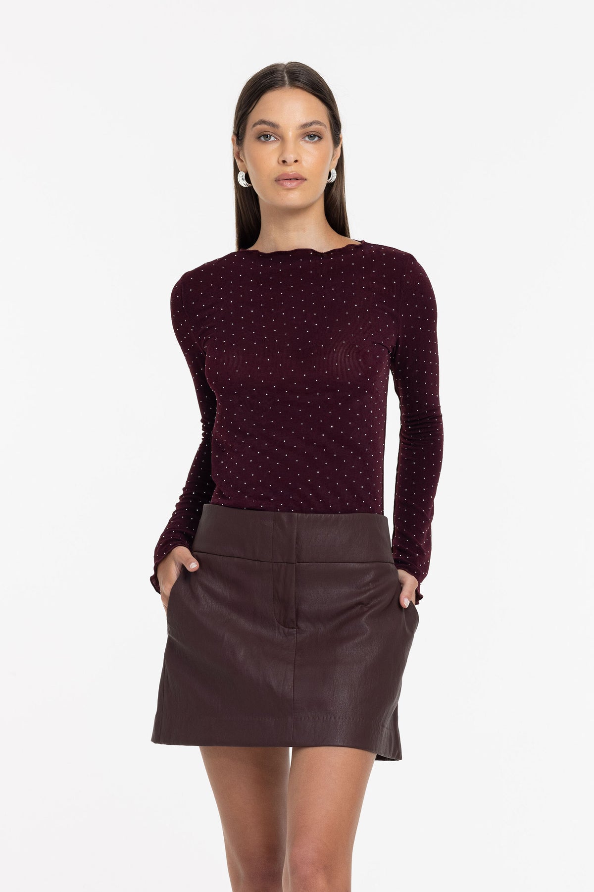 Blak Gigi Top - Burgandy with Silver Diamantes