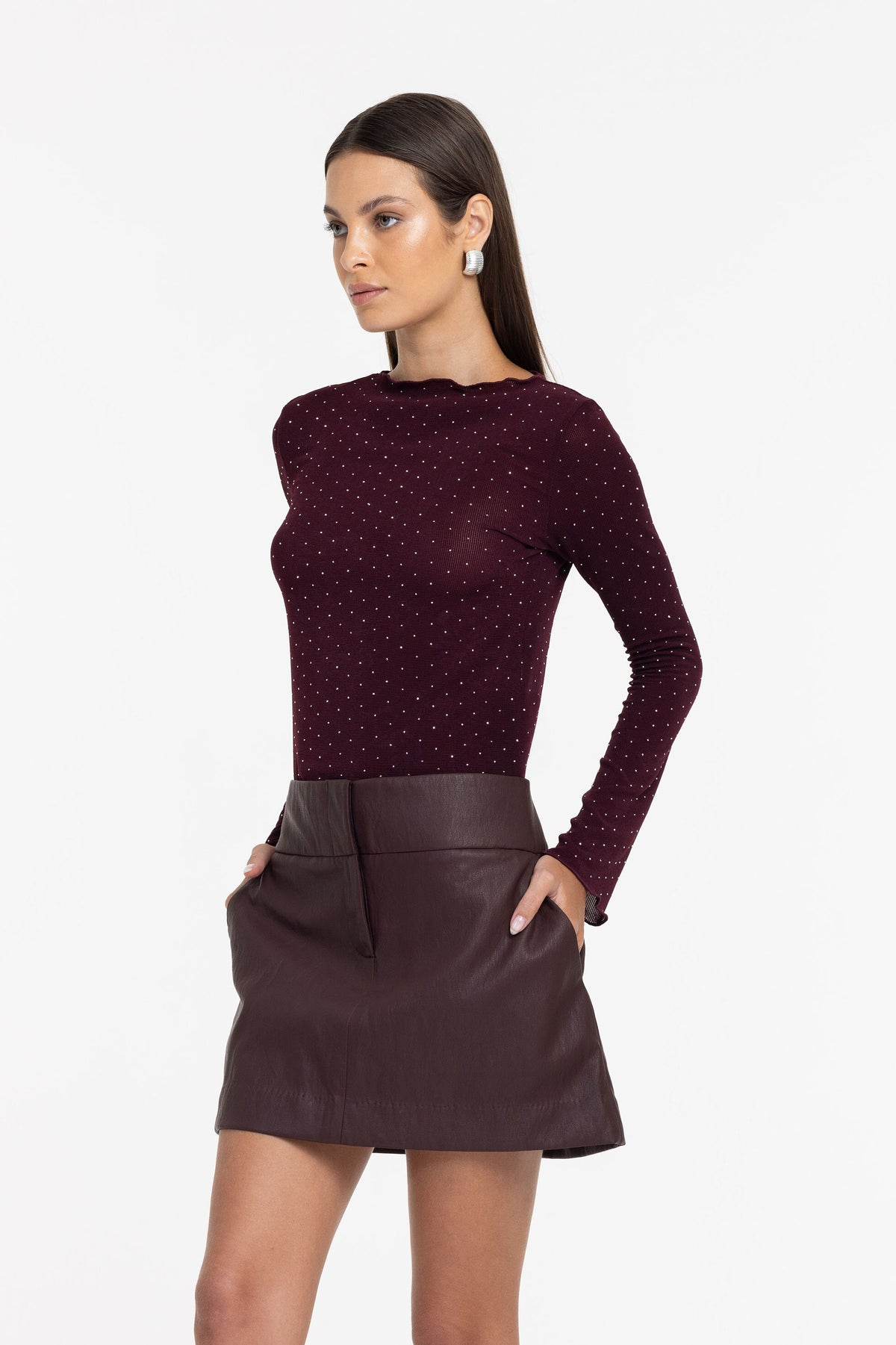 Blak Gigi Top - Burgandy with Silver Diamantes