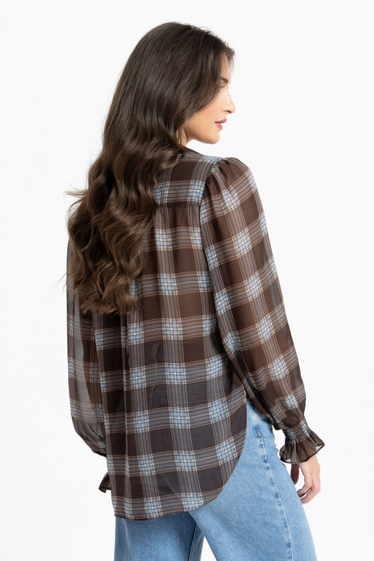 Leila & Luca Gala Twist Top - Choc/Blue Check
