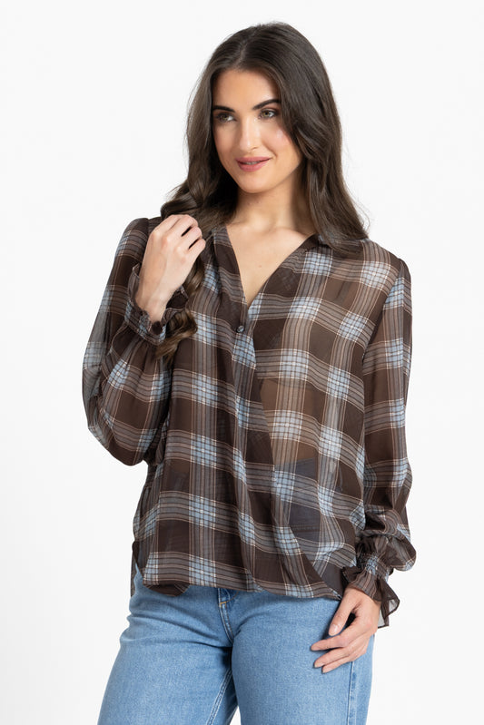 Leila & Luca Gala Twist Top - Choc/Blue Check
