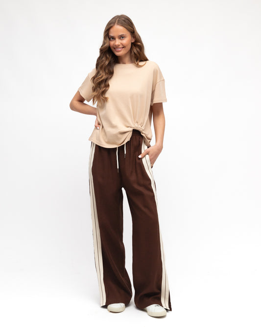 Label Of Love Pants - Choc w Stripe
