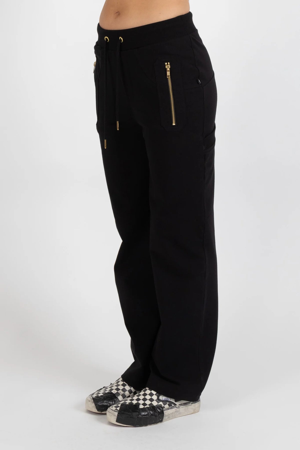 Federation Loose Leg Escape Trackies - Black/Gold Zips