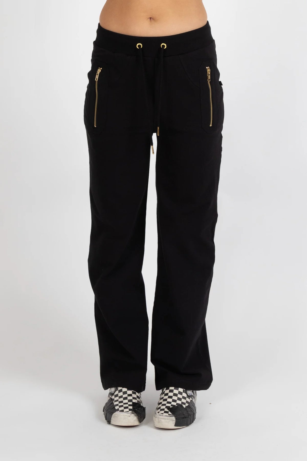 Federation Loose Leg Escape Trackies - Black/Gold Zips