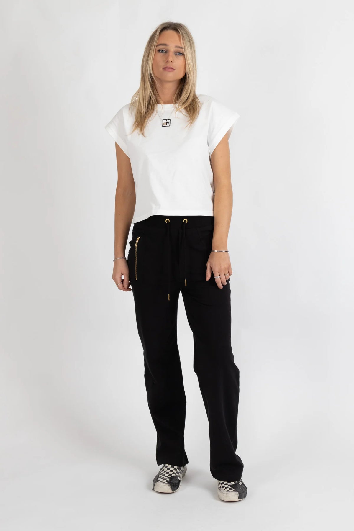 Federation Loose Leg Escape Trackies - Black/Gold Zips