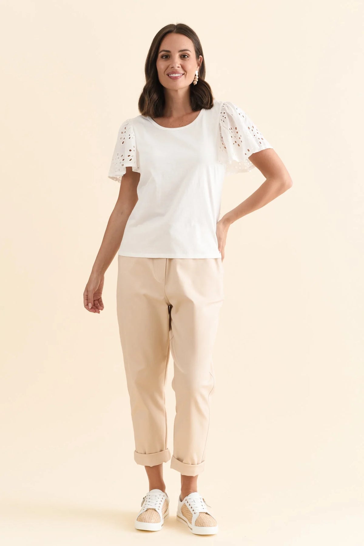Betty Basics Lottie Embroidered Tee - White