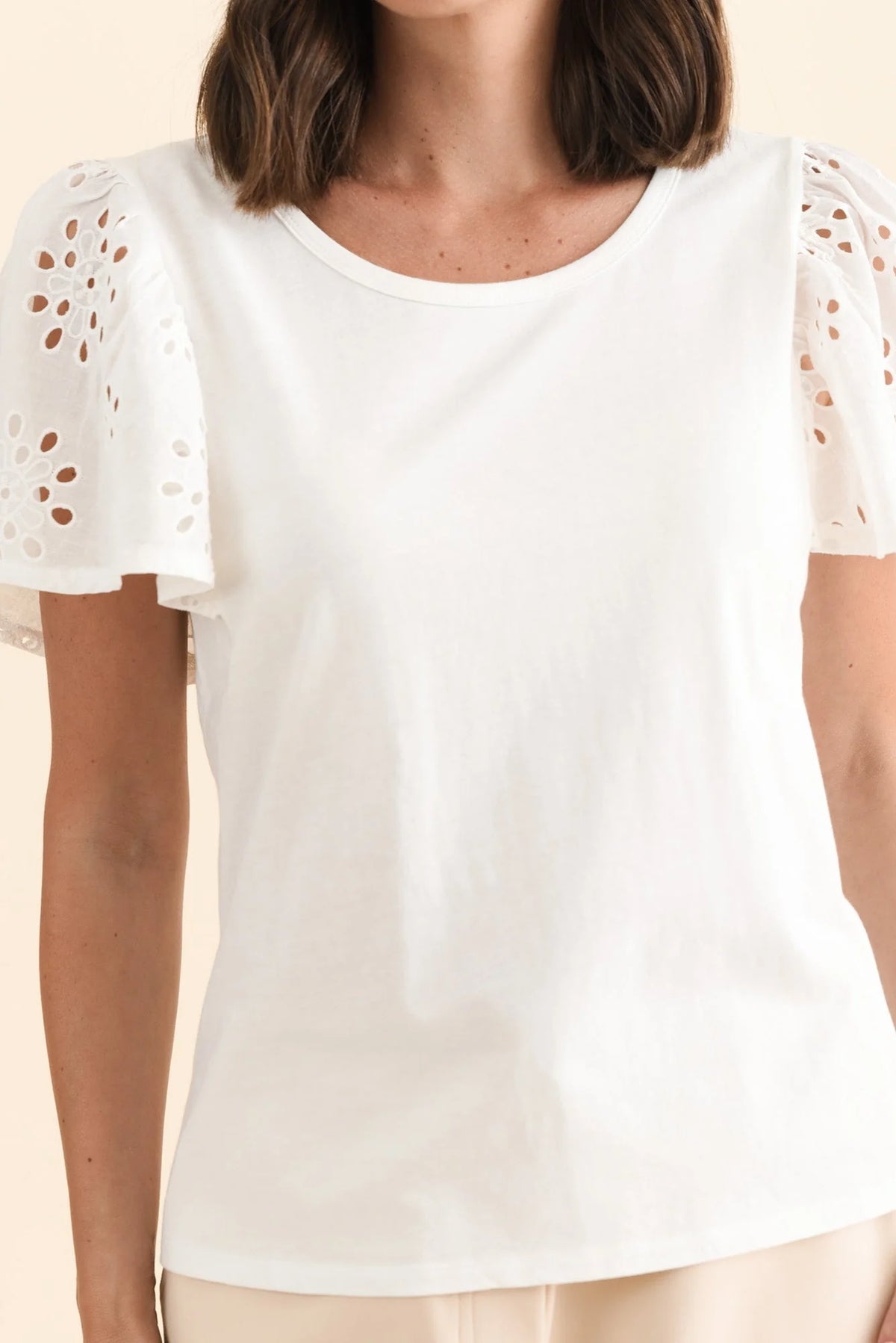Betty Basics Lottie Embroidered Tee - White