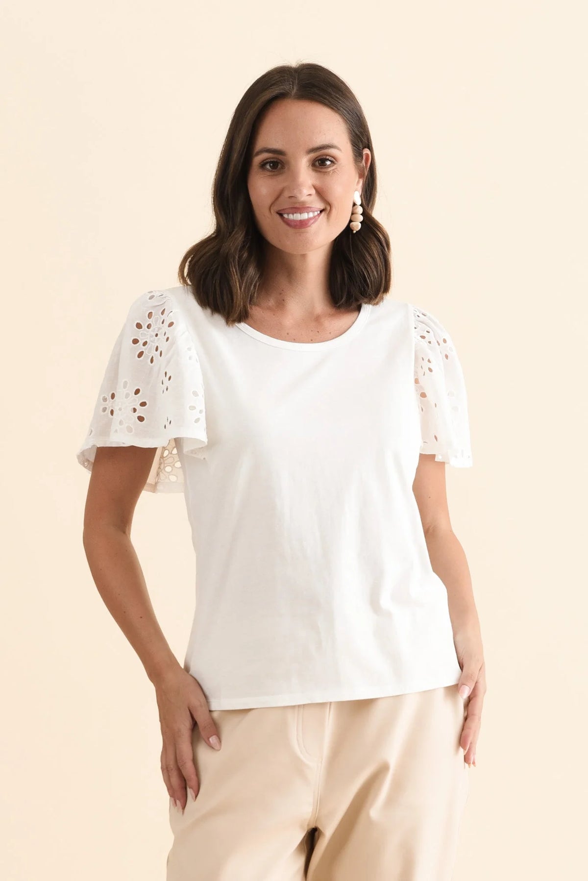 Betty Basics Lottie Embroidered Tee - White