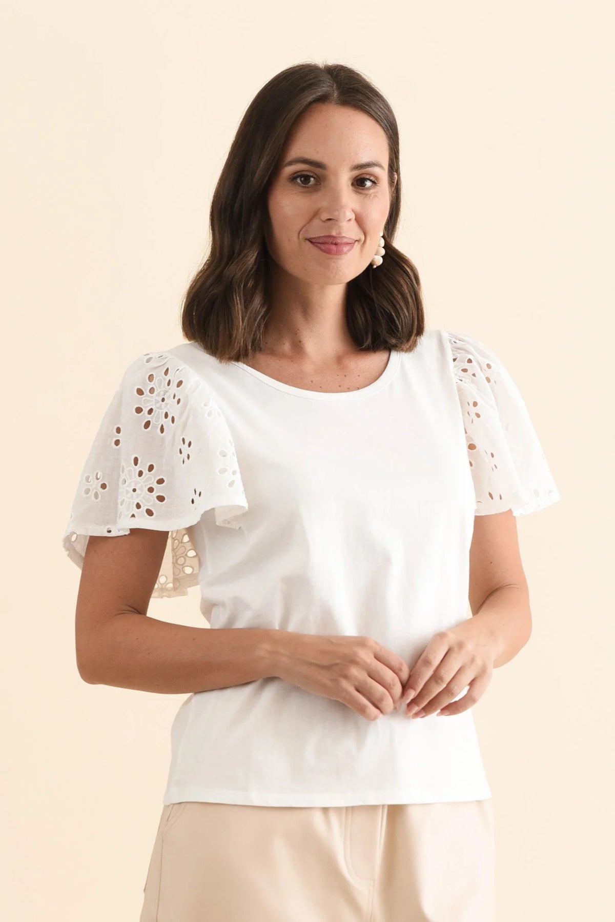 Betty Basics Lottie Embroidered Tee - White