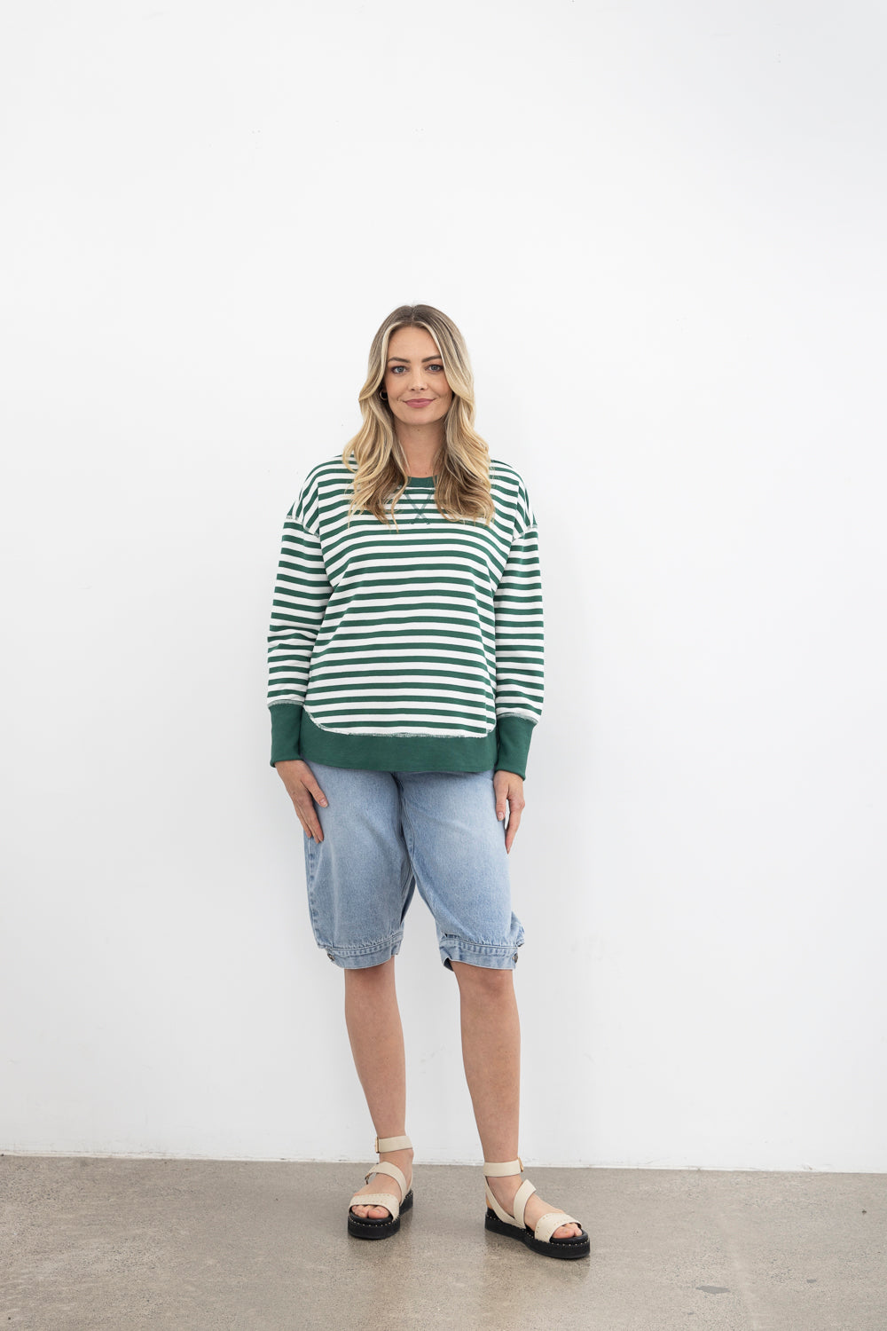 Moss Striped Sweat - Green