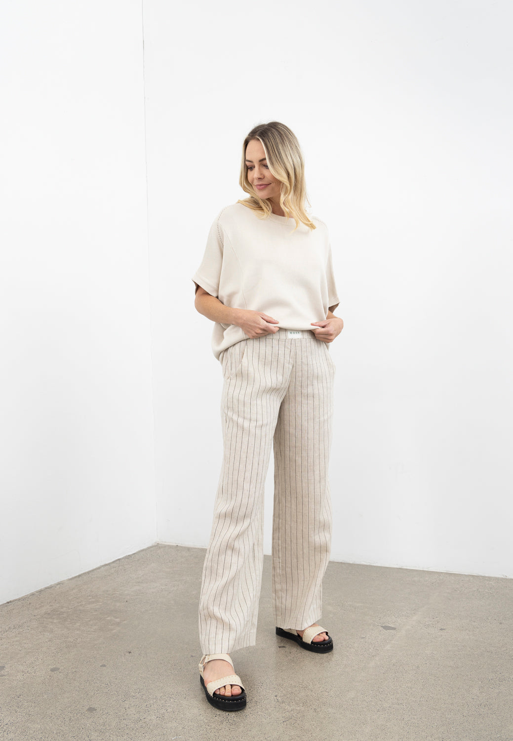 Moss Summer Tate  Pant - Natural Stripe