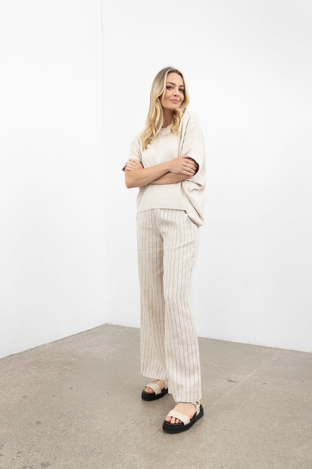 Moss Summer Tate  Pant - Natural Stripe