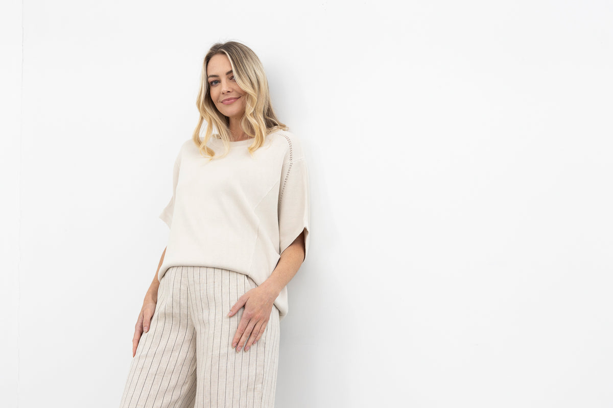 Moss Summer Tate  Pant - Natural Stripe