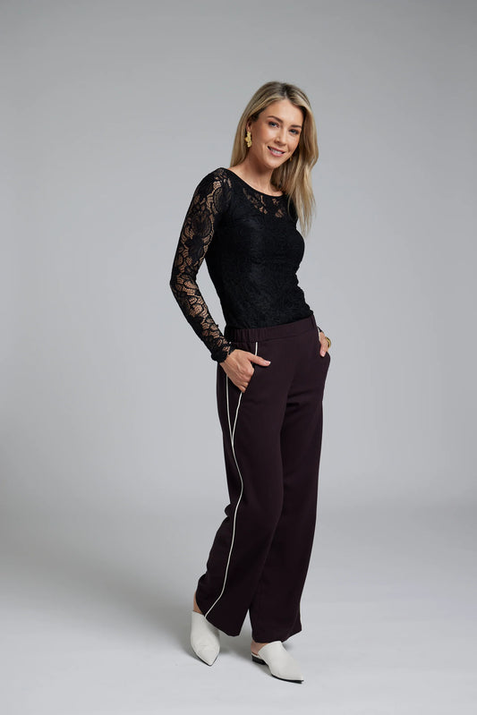 Nes Double Piped Gin Pant - Burgundy