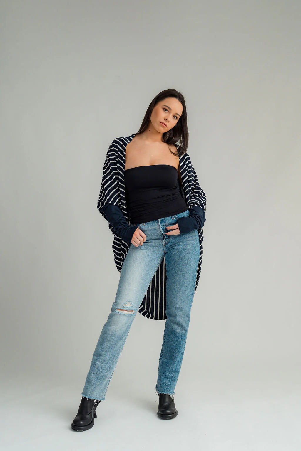 Nes Merino Voltage Cardigan - Ink/Stripe