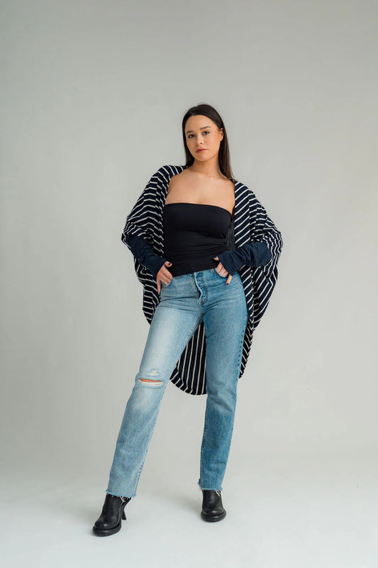 Nes Merino Voltage Cardigan - Ink/Stripe