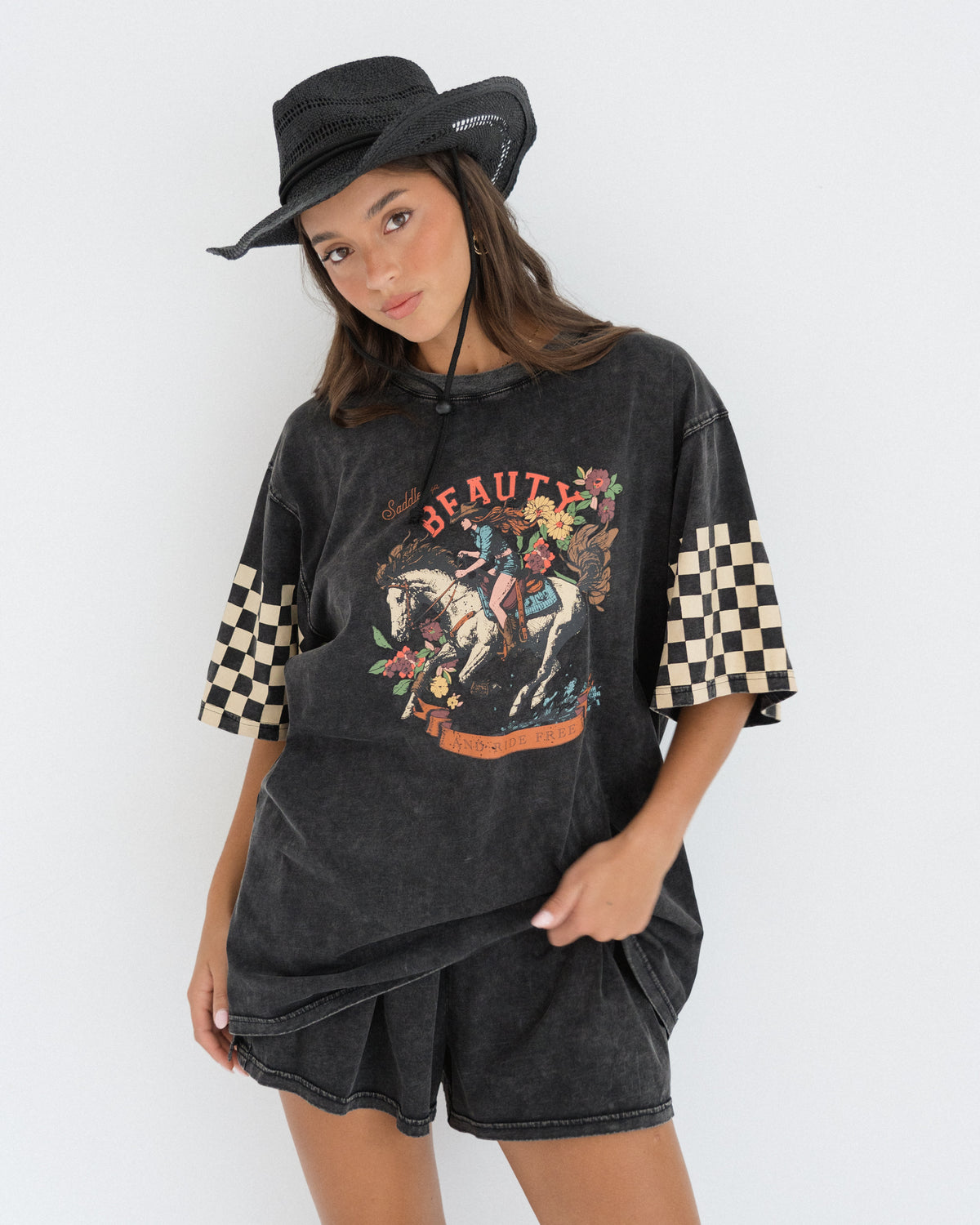 Paper Heart Saddle Up Tee - Washed Black