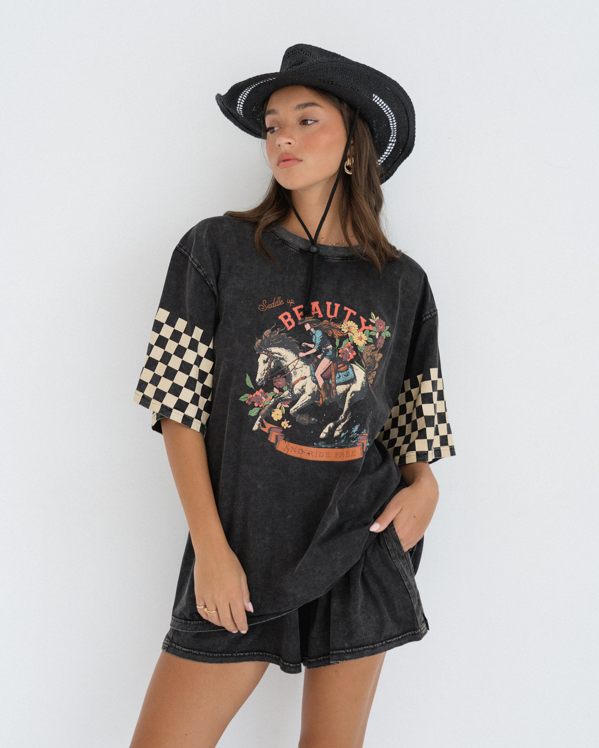 Paper Heart Saddle Up Tee - Washed Black