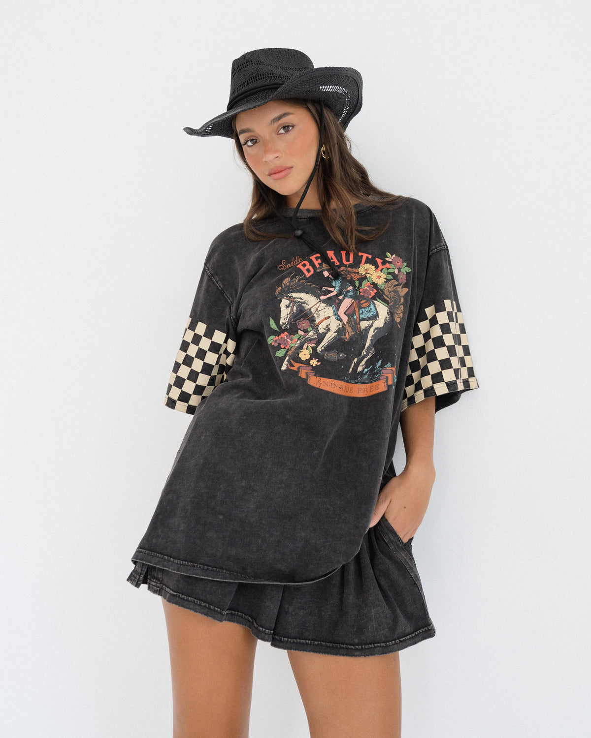 Paper Heart Saddle Up Tee - Washed Black