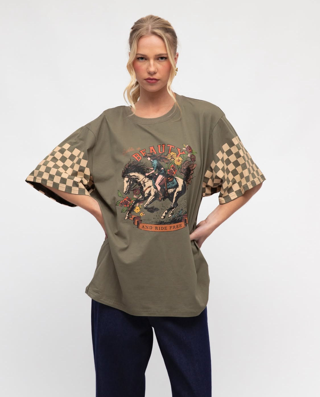 Paper Heart Saddle Up Tee - Khaki