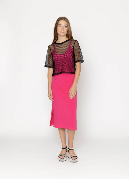 Two by Two Short Sleeve Arrow Mesh Top - Black