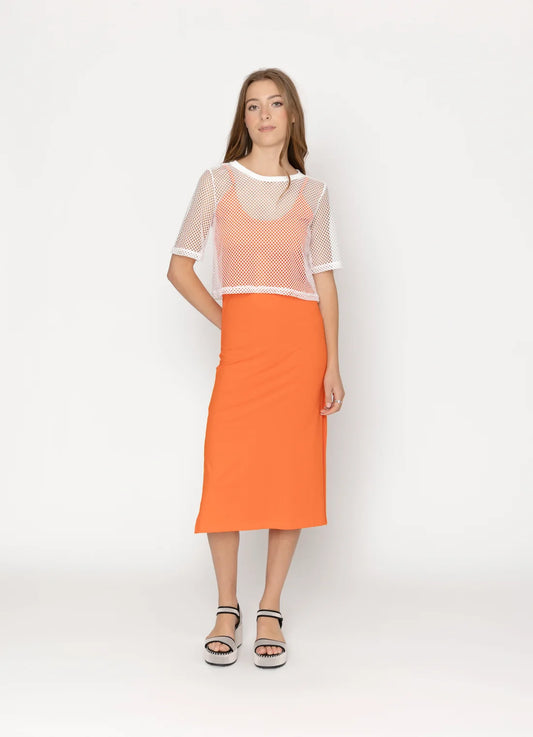 Two by Two Short Sleeve Arrow Mesh Top - White