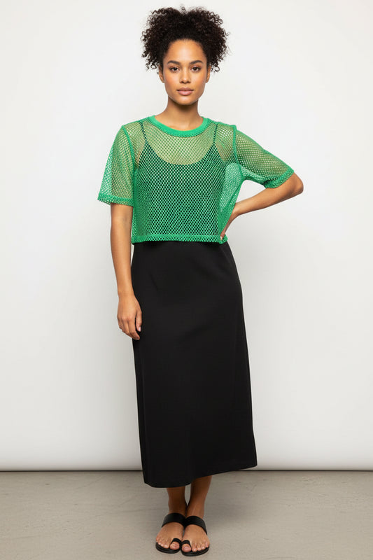 Two by Two Short Sleeve Arrow Mesh Top - Green