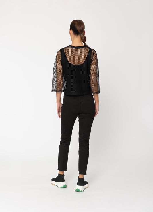 Two By Two Arrow Mesh Top 3/4 Sleeve - Black