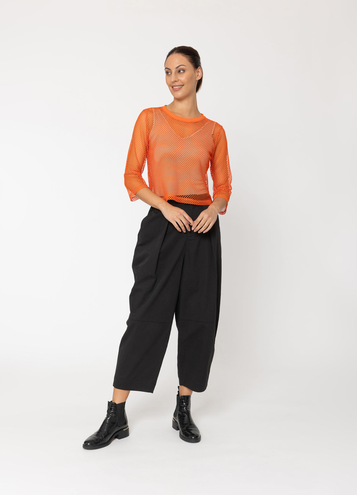 Two By Two Arrow Mesh Top 3/4 Sleeve - Orange