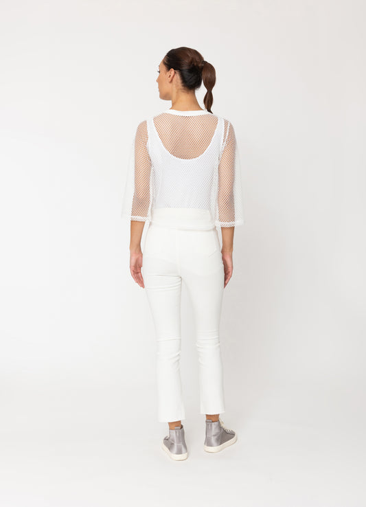 Two By Two Arrow Mesh Top 3/4 Sleeve - White