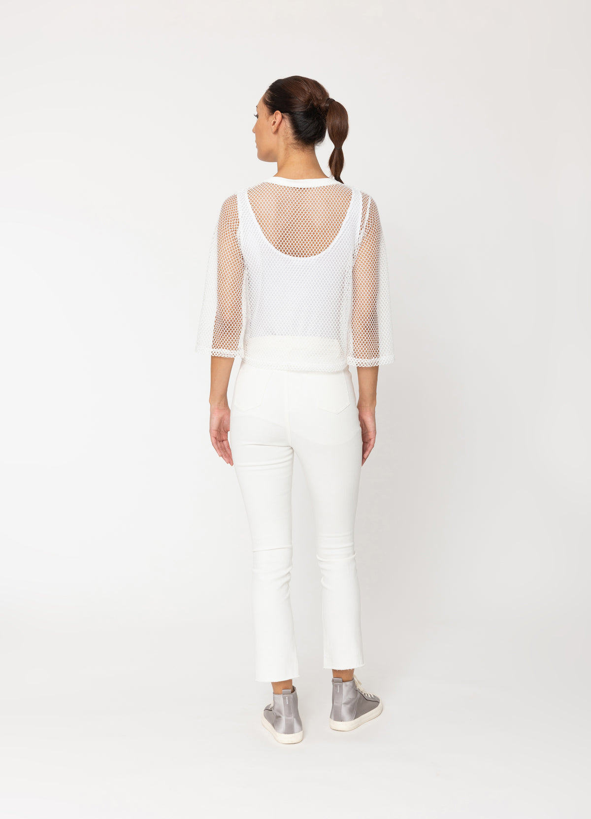 Two By Two Arrow Mesh Top 3/4 Sleeve - White