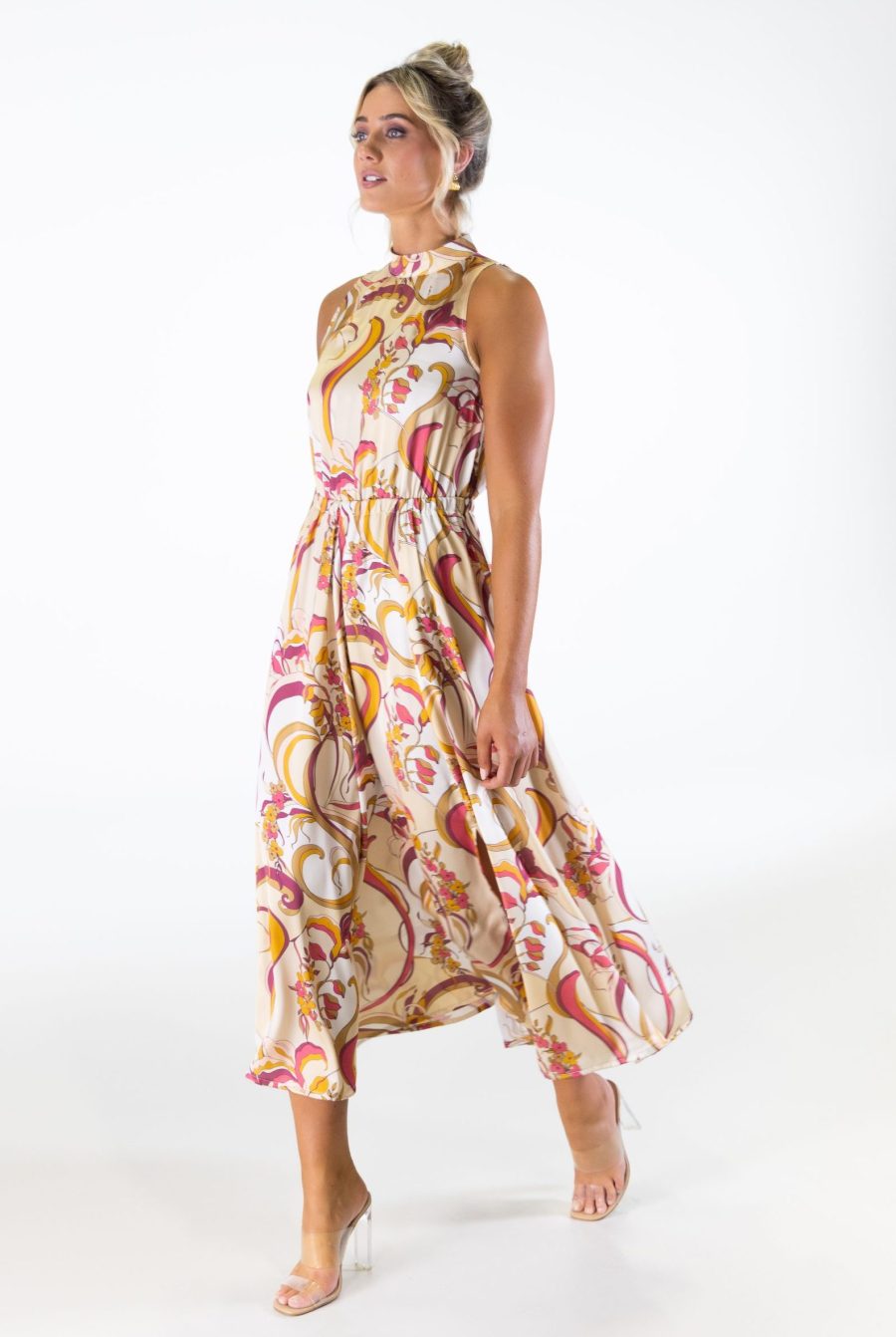 Bel Vestito Roma Pannelled Midaxi Dress - Pink Paisley