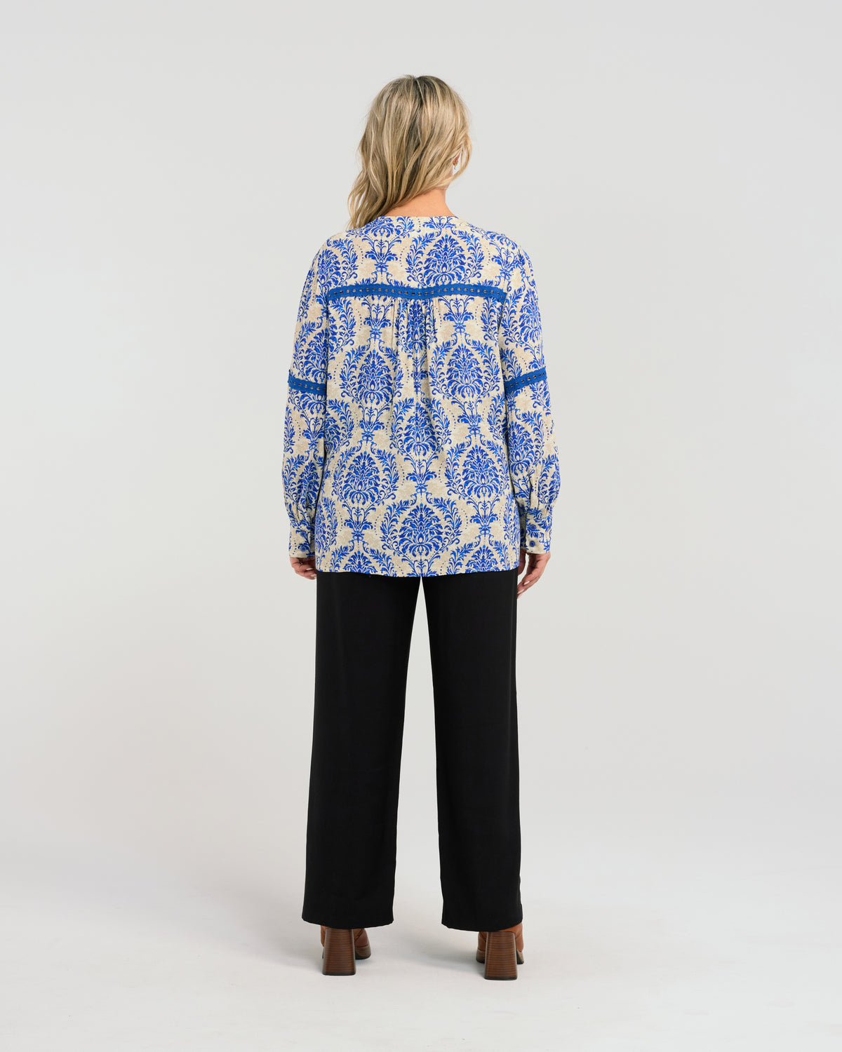 Seduce Claudia Blouse - Blue Damask