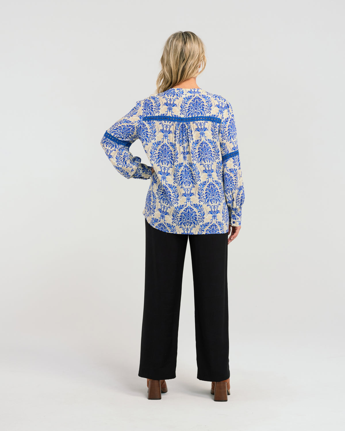 Seduce Claudia Blouse - Blue Damask