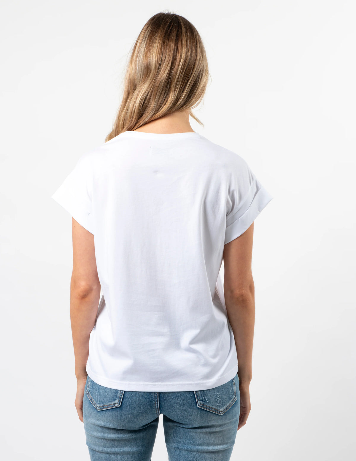 Stella + Gemma Soho Cuff Tee - White Embrodiered Logo