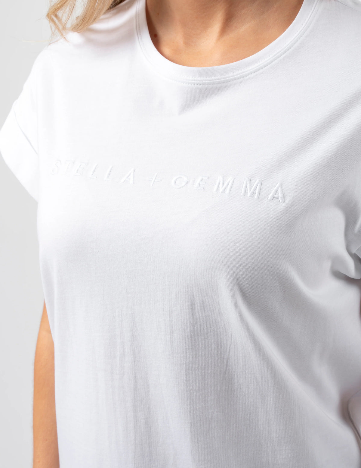 Stella + Gemma Soho Cuff Tee - White Embrodiered Logo