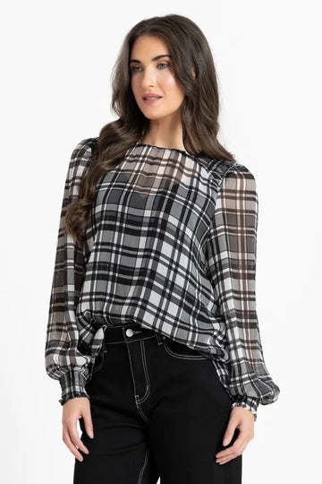 Seeking Lola Honeycombe Blouse - Black Lurex Check
