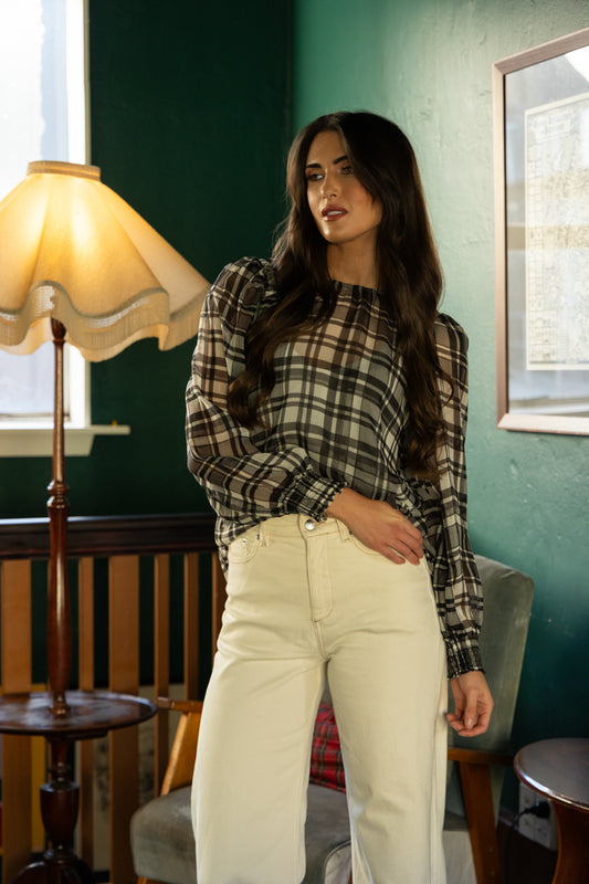 Seeking Lola Honeycombe Blouse - Black Lurex Check
