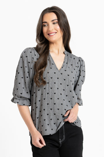 Seeking Lola Graceful Top- Black Heart
