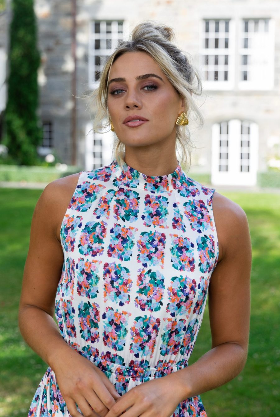 Bel Vestito Siena Pannelled Midaxi Dress - White Grid