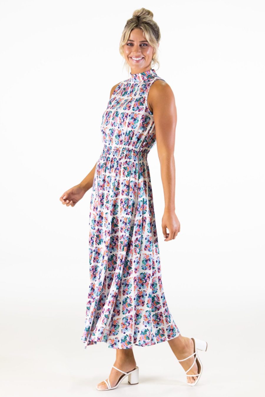 Bel Vestito Siena Pannelled Midaxi Dress - White Grid