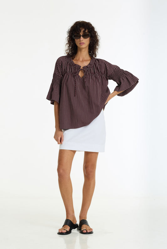 Blak Thea Top - Wine/White Pinstripe