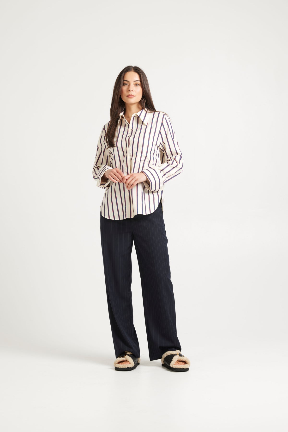 Tuesday Rose Pant -Dark Navy Pinstripe