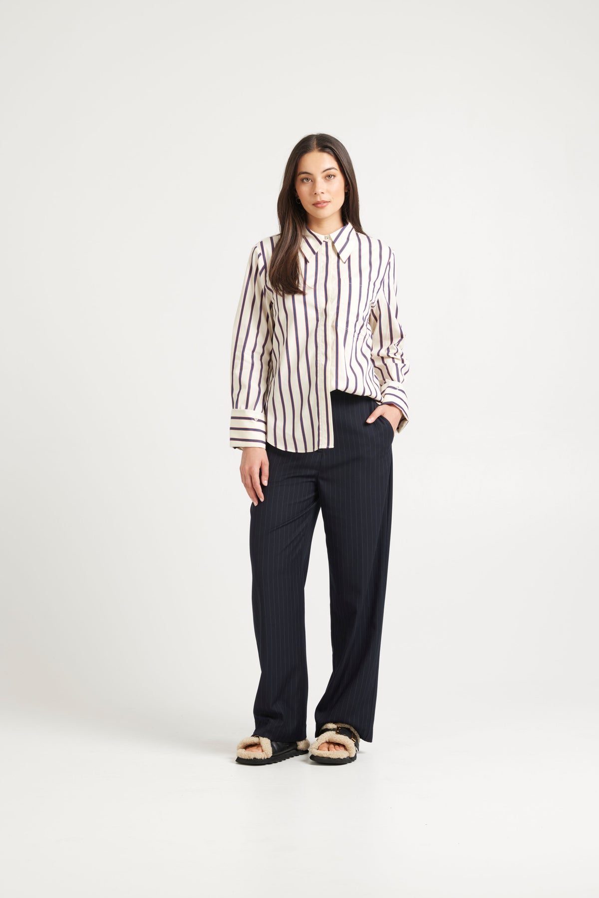 Tuesday Rose Pant -Dark Navy Pinstripe