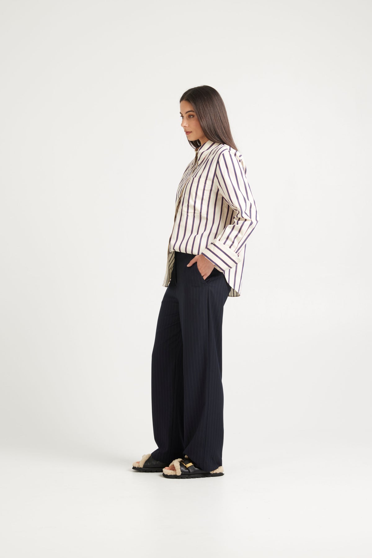 Tuesday Rose Pant -Dark Navy Pinstripe