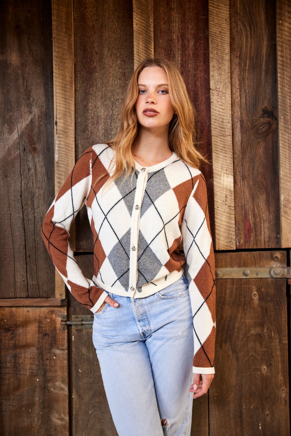 Tuesday Diamond Cardigan - Ivory Argyle