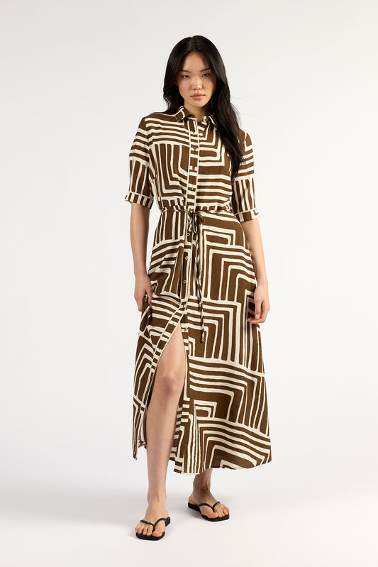 Tuesday Nicola Dress - Choc Geo Print